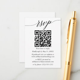 Cartão De Informações Caligrafia RSVP Casamento Minimalista Simples QR