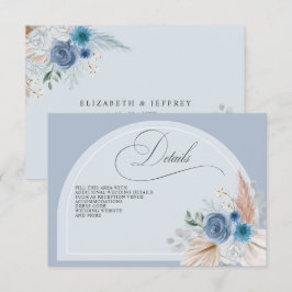 Cartão De Informações Caligrafia Rústica Boho Azul Pó Pampas Detalhes