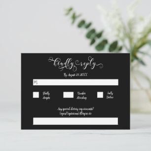 Cartão De Informações Caligrafia Tradicional Preta RSVP de Casamento