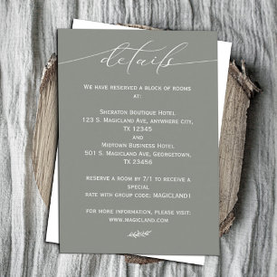 Cartão De Informações Caligrafia Verde e Branca Simples