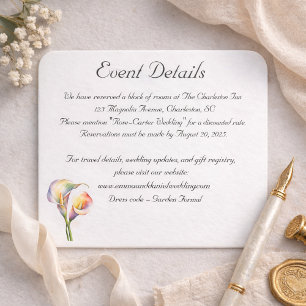 Cartão De Informações Calla Aquarela Elegante Lírios Românticos