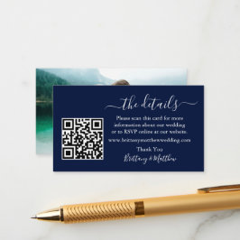 Cartão De Informações Calligrafia Detalhes do Casamento Site QR Foto Azu
