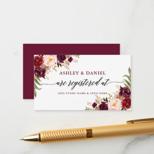 Cartão De Informações Calliografia Burgundy Floral Wedment Registry