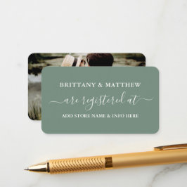 Cartão De Informações Calliografia Casamento Foto do Registro Sage Green