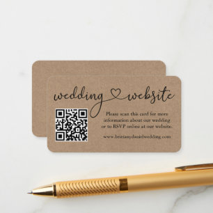 Cartão De Informações Calliografia Heart Kraft Wedding Website QR