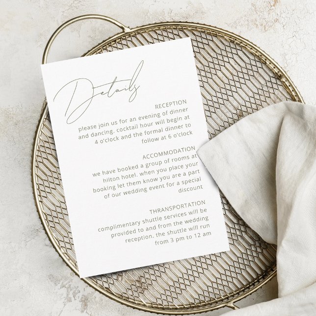 Cartão De Informações Calliografia Sage Detalhes Verdes Código QR Casame (Calligraphy Sage Green Details QR Code Wedding Enclosure Card)