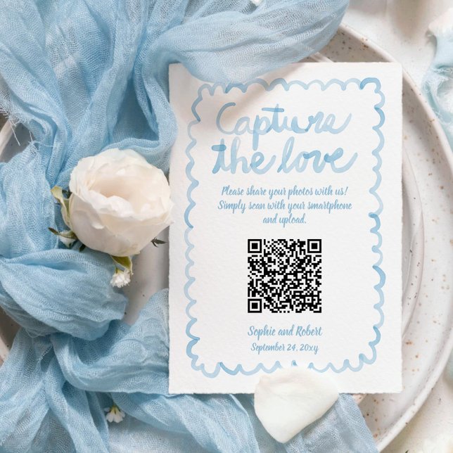 Cartão De Informações Capturar Fotografias QR Code Whimsical Blue Frame (Criador carregado)