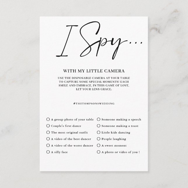 Cartão De Informações Capturar o Amor Foto Eu Espio Jogo de Casamento Me (Frente)