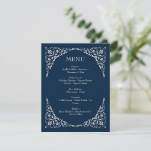 Cartão De Informações Cardápio de Casamento Midnight Serenity Navy e Pra