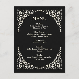 Cartão De Informações Cardápio de Casamento Onyx Grace Preto e Marfim
