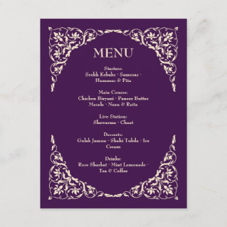 Cartão De Informações Cardápio de casamento Plum Majesty Champagne Accen