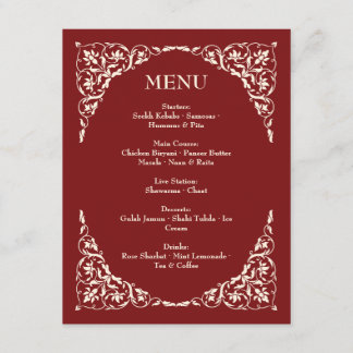 Cartão De Informações Cardápio de Casamento Ruby Radiance Vermelho Escur
