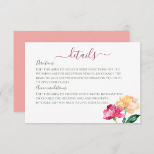 Cartão De Informações Carnações e Esqueçam-me de Nots Detalhes de Casame