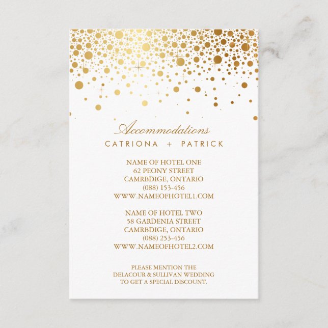 Cartão De Informações Carro de Alojamento Elegante Faux Gold Foil Confet (Frente)