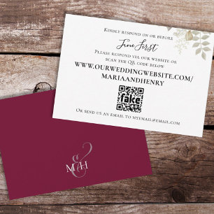 Cartão De Informações Carro RSVP de Código QR de Burgundy Floral Floral