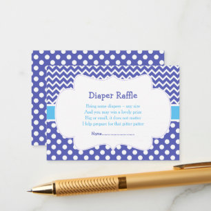 Cartão De Informações Cartaz azul e Fralda de Bolinhas