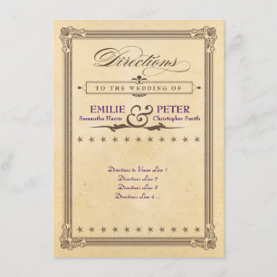 Cartão De Informações Cartaz Vintage Creme e Marrom Direções de Casament