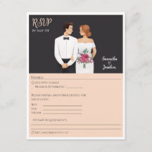 Cartoon Casal Modern Wedn RSVP Card