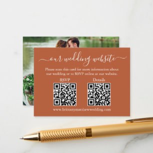 Cartão De Informações Casamento 2 QR RSVP Detalhes Foto Terracotta