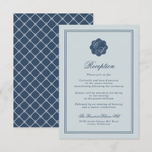 Cartão De Informações Casamento à Beira-Mar Azul Empoeirado Monograma Re