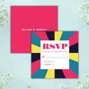 Cartão De Informações Casamento Abstrato Colorido Retro Groovy Arco-íris