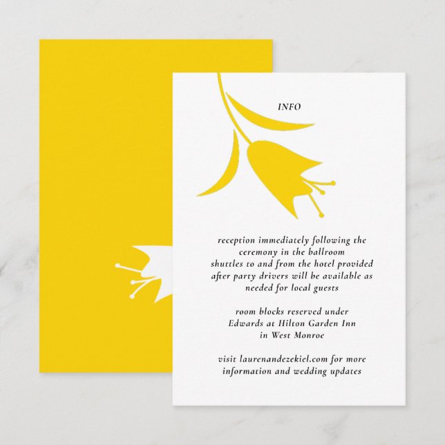 CARTÃO DE INFORMAÇÕES CASAMENTO AMARELO MOD TULIP (Frente/Verso)