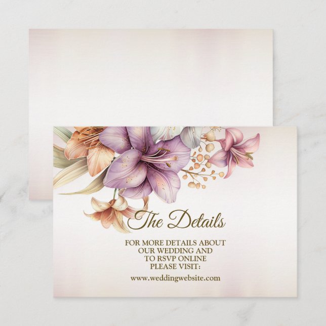 Cartão De Informações Casamento Aquarela Boho Flores Rosa Elegante (Frente/Verso)