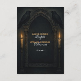 Cartão De Informações Casamento Arco de Velas em Tom Gótico com Corvo