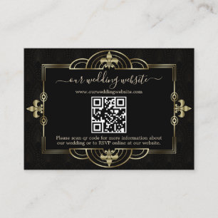 Cartão De Informações Casamento Arte Deco QR Code Dourado Preto