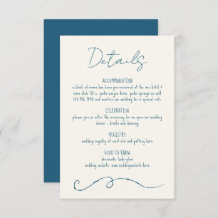 Cartão De Informações Casamento Azul Colorido com Linha Escrivível Desen