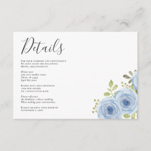 Cartão De Informações Casamento Azul com Derramamento Floral Rustic Wate