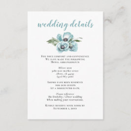 Cartão De Informações Casamento Azul com Derramamento Floral Rustic Wate