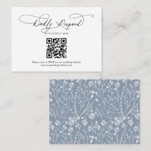 Cartão De Informações Casamento Azul com Dureza Floral com Script de Cód