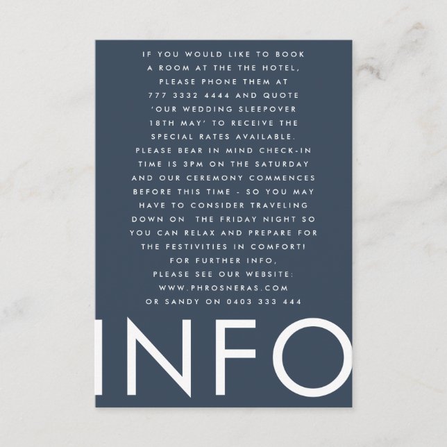 Cartão De Informações Casamento Azul com Marinho Grande Monograma Ultra  (Frente)