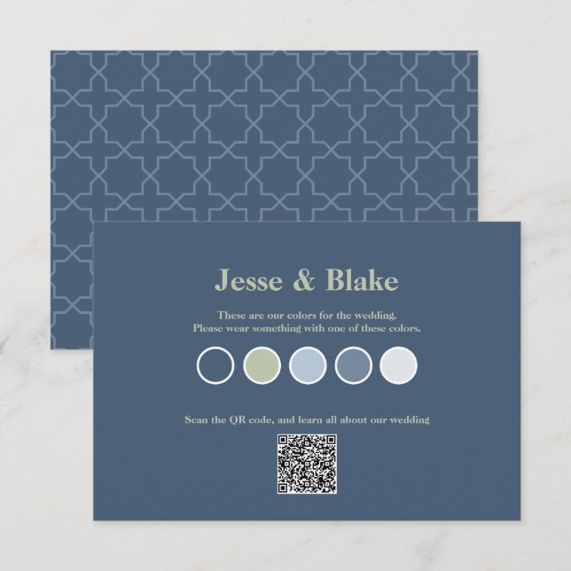 Cartão De Informações Casamento Azul com Padrão de Trabalho de Latência (Frente/Verso)