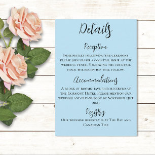 Cartão De Informações Casamento Azul de Flores Cor-de-Rosa Branco