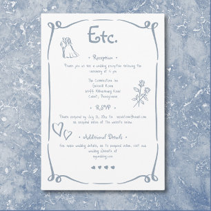 Cartão De Informações Casamento Azul Dusty Com A Mão Retrópica