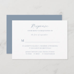 Cartão De Informações Casamento Azul Dusty De Script Minimalista Elegant