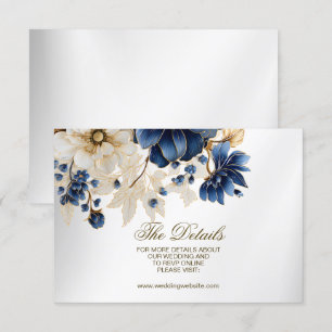 Cartão De Informações Casamento Azul Marinho Branco Dourado Floral Prata
