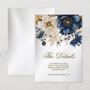 Cartão De Informações Casamento Azul Marinho Branco Dourado Floral Prata