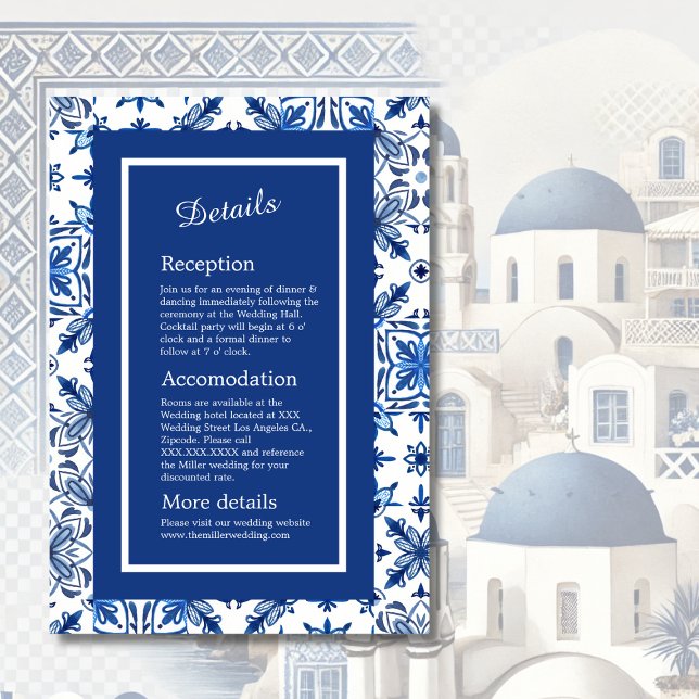 Cartão De Informações Casamento Azul Mediterrâneo em Santorini (Criador carregado)