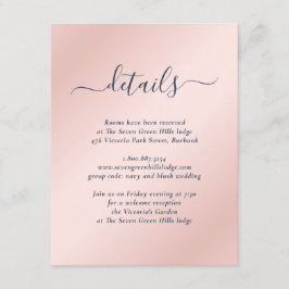 Cartão De Informações Casamento Azul Naval e Blush Moderno