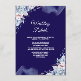 Cartão De Informações Casamento azul naval elegante
