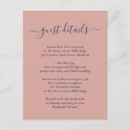 Cartão De Informações Casamento Azul-Navy e Blush Moderno