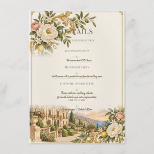 Cartão De Informações Casamento Barroco Siciliano   Detalhes Florais Ant