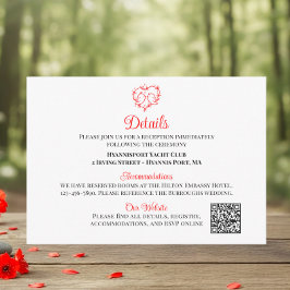Cartão De Informações Casamento Boho Coração Vermelho de Papagaios Amoro