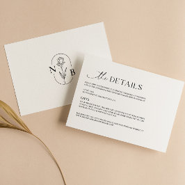 Cartão De Informações Casamento Boho Preto e Branco Minimalista Moderno