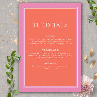 Cartão De Informações Casamento Boho Rosa Laranja Jardim Nascer do Sol
