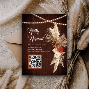 Cartão De Informações Casamento Boho Terracota Marrom Floral Código QR R