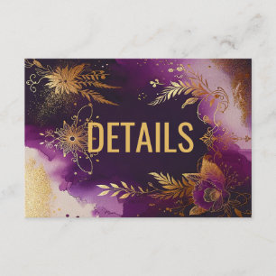 Cartão De Informações Casamento bonito com Púrpura e Dourado Floral